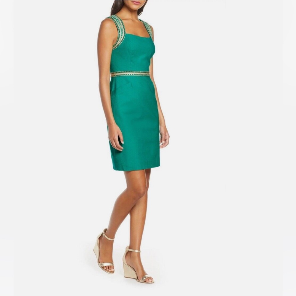 New Lilly Pulitzer Dana Emerald Isle sheath dress size 2 green gold pockets